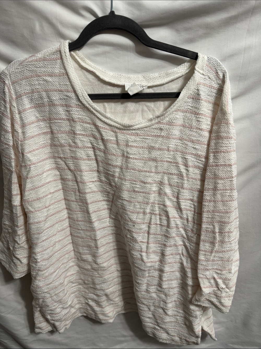 LOFT White & Pale Pink Striped Lightweight Knit Top